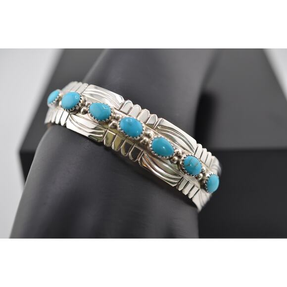 Native America Navajo Sterling Silver Turquoise Bracelet Cuff By David Segar - Picture 1 of 3